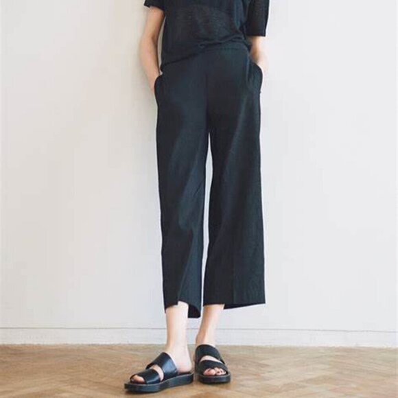Theory Linen Blend Eco Crunch Wash Cropped Pants 10 High Rise Lagenlook Office - Picture 1 of 9